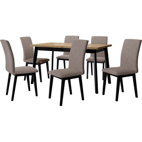 Conjunto de mesas y sillas para comedor Victorville 321, Negro, 75x80x140cm, Diámetro: 0, Número de asientos: 6, Estilo: Contemporary
