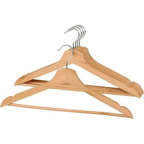 Cintres en bois brun clair avec barre transversale, cintres - 5 pièces (1/4)
