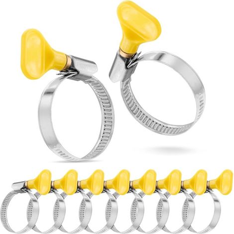 Poppstar 10x Colliers de Serrage avec Vis Papillon en Acier Inoxydable, Plage de Serrage 25-40 mm, Qualité W2, Jaune (1/5)