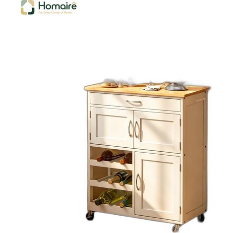 Desserte de cuisine décor bois blanc en mdf 67 x 37 x 87 cm HOMAIRE (1/5)