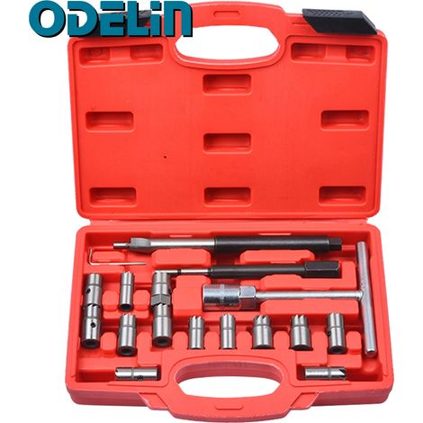 Jeu de coupe de siège d'injecteur diesel, 17 pièces, matériau métallique, compatibilité polyvalente, boîte de rangement en plastique soufflé, idéal pour le nettoyage et le décarburation (1/4)
