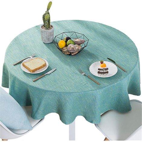 Nappe ronde en coton et lin uni, style simple, pour cuisine et salle à manger (verte, ronde - 178 cm) (1/5)