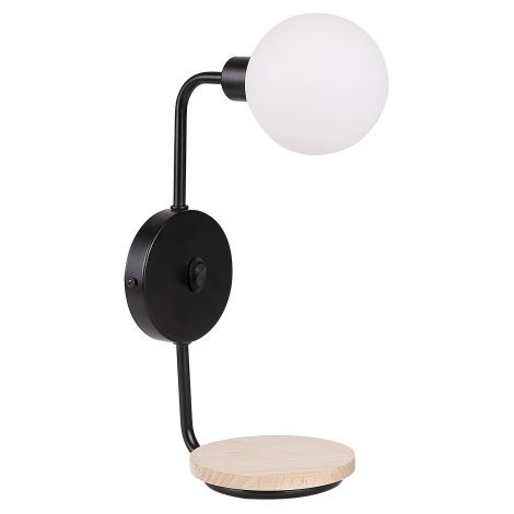 Applique minimaliste noire globe blanc interrupteur G9