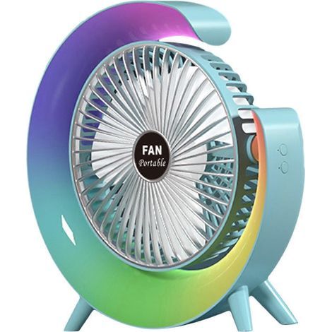 HONORNIC - Ventilateur de bureau portable à 3 vitesses avec lumière, inclinaison réglable à 180°, USB, petit et silencieux, idéal pour l'été (bleu). (1/5)