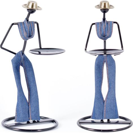 Bougeoirs cowboy pour décoration western, chandeliers en métal pour décoration de fête cowboy, bougeoirs noirs pour décoration de fête disco cowgirl, lot de 2 (bleu foncé, deux bougies) (1/5)