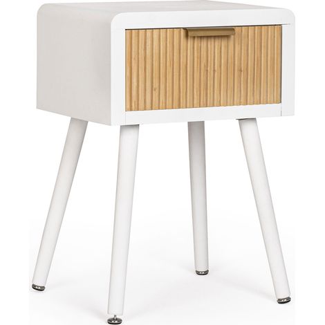 Table de chevet 1 tiroir CHARLEY – Blanc & naturel (1/5)