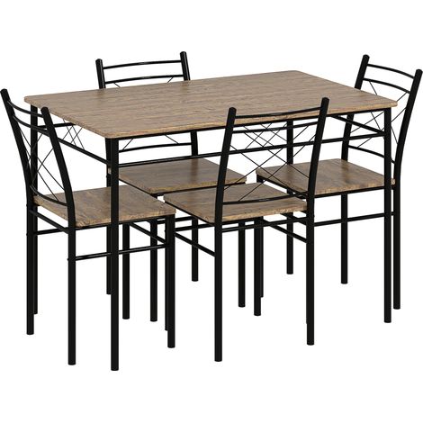 Minimalist Five-Piece Dining Set in Oak and Black Finish for Modern Homes