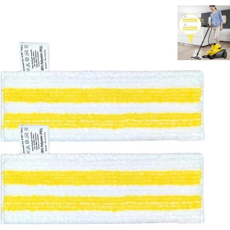 Lot de 2 lingettes de nettoyage de rechange en microfibre pour nettoyeurs vapeur Kärcher. Fixation Velcro. Jaune. Lingettes de rechange pour balai vapeur. Usage intérieur. Couleur jaune familial. (1/5)