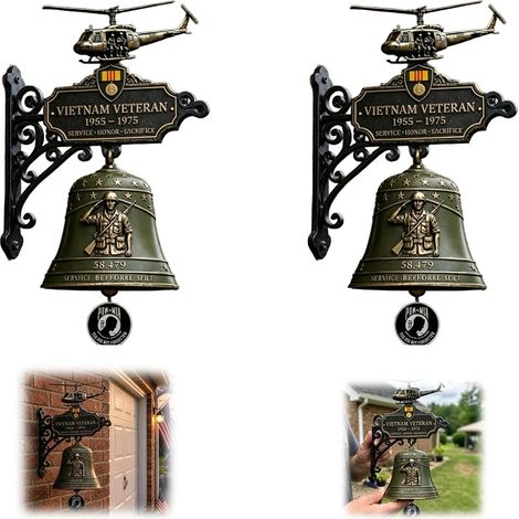 Lot de 2 cloches murales pour hommage aux vétérans du Vietnam, 1955-1975 - Décoration commémorative militaire patriotique, cadeau d'honneur pour vétérans de la guerre du Vietnam