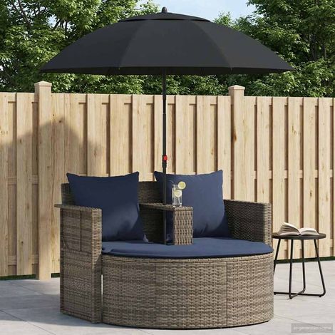 Canapé de Jardin 8 pcs en Polyrotin avec Parasol Inclinable Gris et Bleu Marine - PANGIVO (1/4)