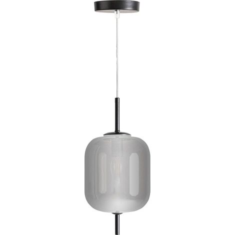 Suspension art déco en verre fumé et acier noir mat - Argent fumé et noir mat (1/3)