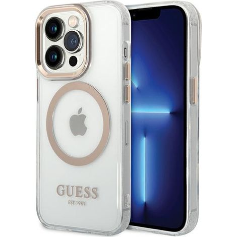 Guess GUHMP15LHTRMD iPhone 15 Pro 6,1 Zoll Gold/Gold Hartschalenetui mit Metallrahmen und MagSafe-Anschluss (1/5)