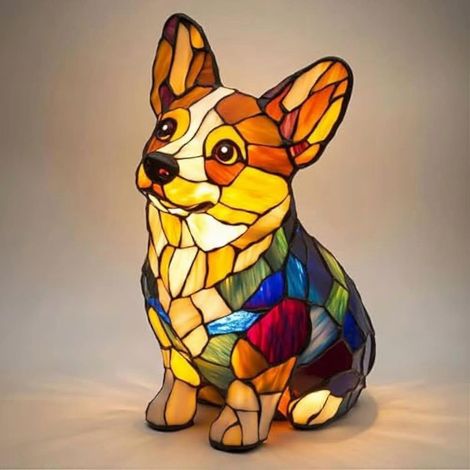 Corgi assisVeilleuse artistique sur le thème des chiens, lampe Corgi et lampe Carlin, lampe de table Bouledogue français en résine teintée, lampe de table LED 3D en forme de chien, veilleuse en résine (1/4)