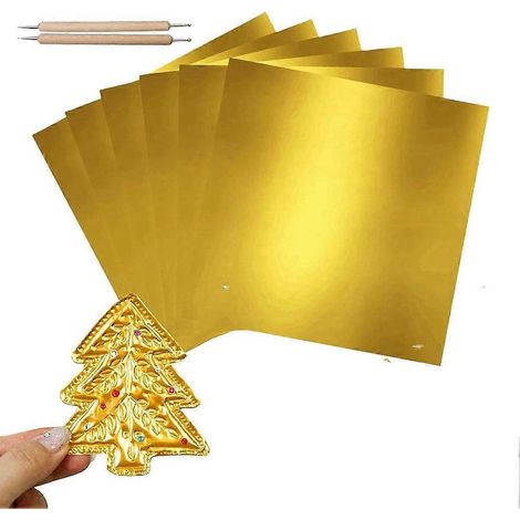 100 feuilles carrées de papier aluminium doré, 15 x 15 cm, feuilles d'aluminium robustes pour peinture, gravure et gaufrage (1/5)