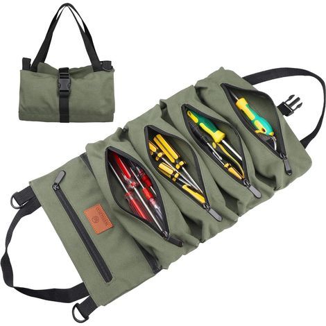 Trousse à outils en tissu, sac de rangement d'outils de voiture portable, sac à outils d'électricien, trousse à outils de quincaillerie,Vert (1/4)