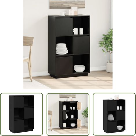 The Living Store Buffet Noir 74x35x117 cm Bois massif de pin - Buffet En Bois - Meuble De Rangement - Armoire - Design Rustique - Bois Massif (1/5)
