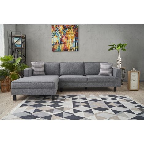 Ecksofa Links Glattes Gewebe Grau