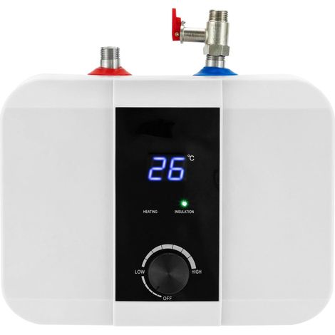 Mini Elektrische Wassererhitzer, Klein Durchlauferhitzer 1500W 6L Warmwasserspeicher Untertisch Boiler mit LED-Anzeige und Temperaturregler, 0-65℃ Druckfest Küche Wasserboiler für Küchen 33x23x24cm