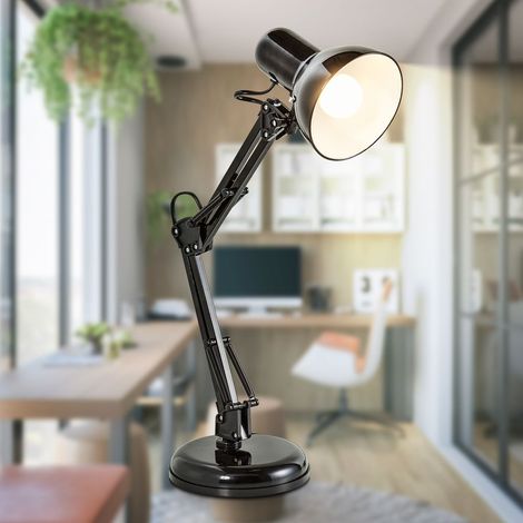B.K.Licht lampe de bureau/table LED rétro, LED halogène éclairage de chevet métal avec articulation, lampe de lecture, E14, sans illuminant, Noir