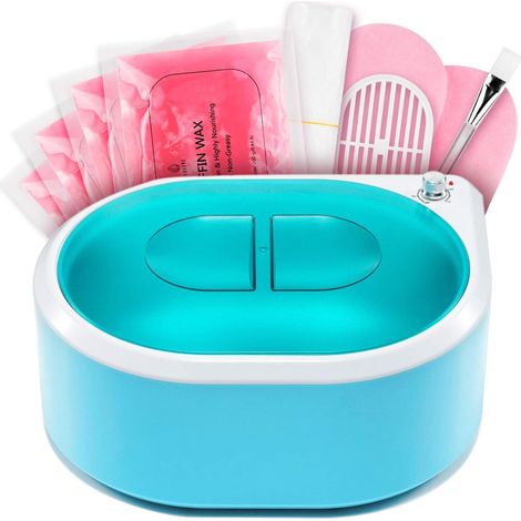 Bain de paraffine pour les mains et les pieds, Chauffe-cire à chauffage rapide 265W 2000mL avec 4x200g de cire de paraffine et accessoires Bleu-Blanc (1/5)