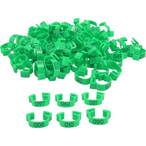 Bracelets de Poulet [100 PCS] Plastique 20mm Numérotés 001-100 pour Identification Dindes, Caille (1/5)
