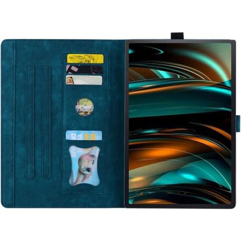 Etui pour Samsung Galaxy Tab A9+ - Chat Bleu - Cuir PU - Silicone Bumper TPU - Fentes de Carte (1/4)