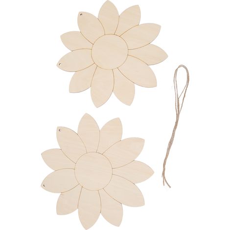 Lot DIY maison jardin, 2 pièces décoration bois forme lotus avec ficelle chanvre, suspendue murale (1/5)