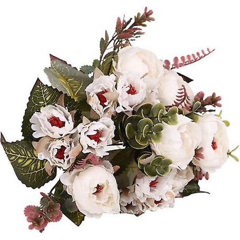 Bouquet de pivoines artificielles réaliste, haute simulation, ornemental, 9 têtesblanc (1/5)