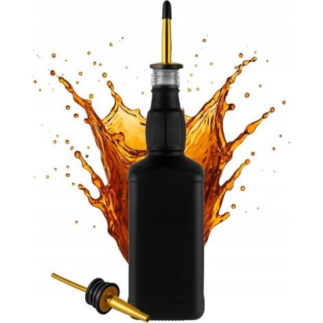 Bouteille - 500 ml - Verre Mat Noir - Bec Verseur Doré - Pour Alcool - 1 Pièce