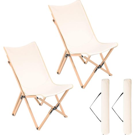 Costway – Lot de 2 chaises papillon pliantes en bambou – Charge 150 kg – Confort respirant – Sac de transport inclus – Beige (1/4)