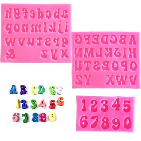 Stampi in silicone per fondente, cioccolato e altri dolci, con lettere e numeri da 0 a 9 e 26 lettere, ideali per decorare torte e dolci (confezione da 3). (1/5)