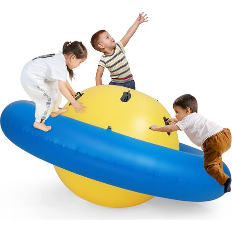 COSTWAY Balancín Inflable para Niños Mayores de 5 Años, 223 x 123 cm con 6 Asas Incorporadas, Balancín Inflable con Cúpula (Amarillo)