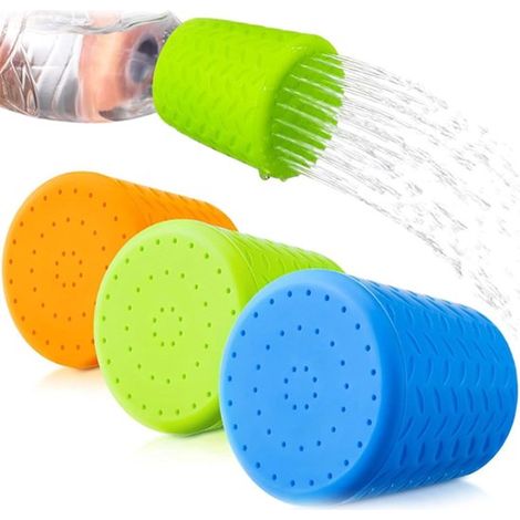 Cabezal ducha silicona mascotas, 4 piezas, Fácil transportar, Portátil, 3,4 x 5,3 x 5 cm, adapta mayoría botellas agua plástico 473 ml 2 litros (1/5)