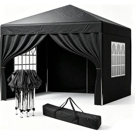 LOEFME - Tonnelle de jardin pliante 3x3m – 3 Hauteur réglable jusqu'à 258cm - Toile Oxford 210D enduite argentée – Anti-UV 50+ – 4 parois latérales amovibles (1/5)