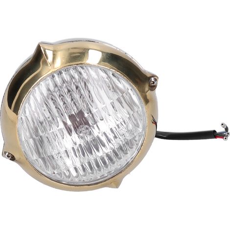 Faro delantero redondo de 4 pulgadas y 12 V para motocicleta, lente transparente, bisel dorado pulido, fondo plateado, universal para motocicletas retro. (1/3)