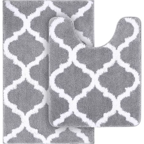 Tapis De Salle De Bain - Tapis Douche Et Tapis Toilette En Forme De U - Microfibre Absorbant Anti-dérapant - Lot De 2 Pièces (1/5)