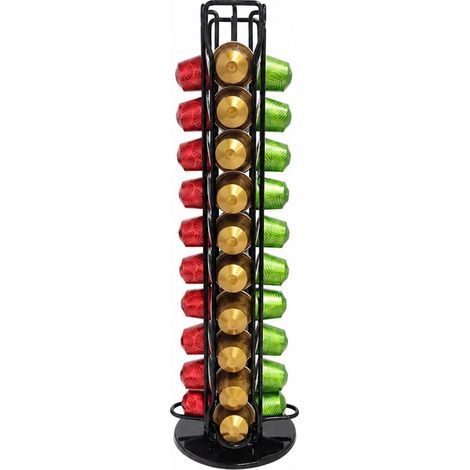 Porte-capsules de café rotatif pour 40 capsules Nespresso, support de rangement en fer noir.