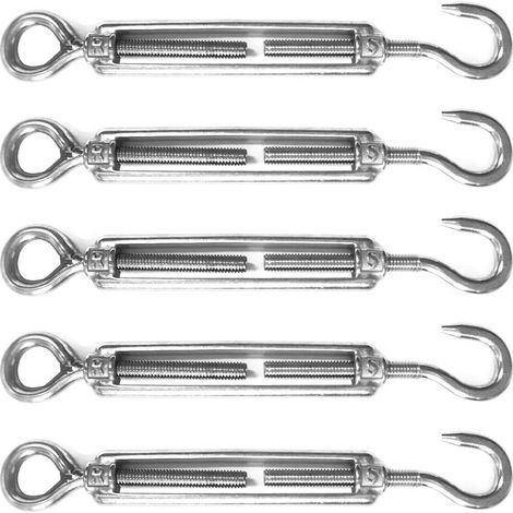 5 tensores de gancho y ojo de acero inoxidable M5 304 para cuerdas de alambre, cables, cadenas, ideal para valla de jardín, velas de sombra y bricolaje (1/5)