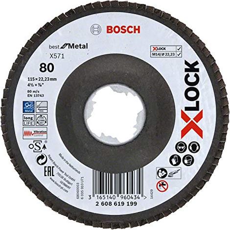 Bosch Professional Dischi lamellari X-LOCK, versione angolata, piastra fibrata Ø115 mm, G 80, X571, Best for Metal, 1 pz. - 2608619199