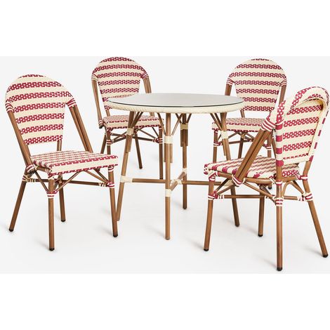 Set tavolo rotondo Brielle Bistro (diametro 80 cm) e 4 sedie da giardino impilabili in alluminio SKLUM (1/5)