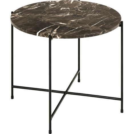 Mesa auxiliar Norsica 608, Mármol marrón + Negro, 40x0x0cm, Diámetro: 52, Mármol, Redonda