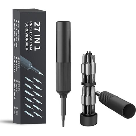 Professionelles 27-in-1-Multitool mit Schraubendreher, verstellbar und präzise, zur Reparatur von Mobiltelefonen, Computern und Brillen. Graues ABS-Gehäuse. (1/5)