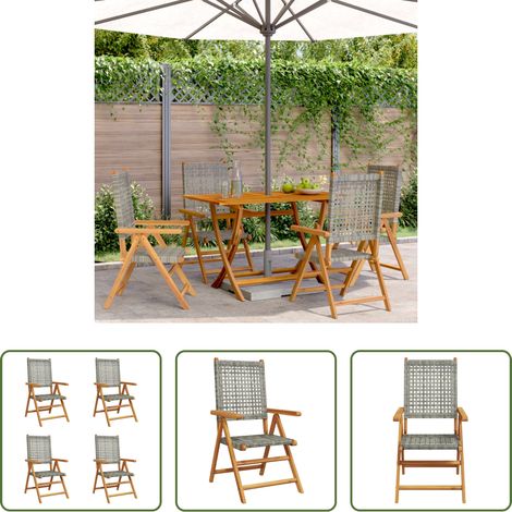 Verstellbar - Gartenstuhl Verstellbar 4 Stk. Grau Poly Rattan Massivholz (1/5)