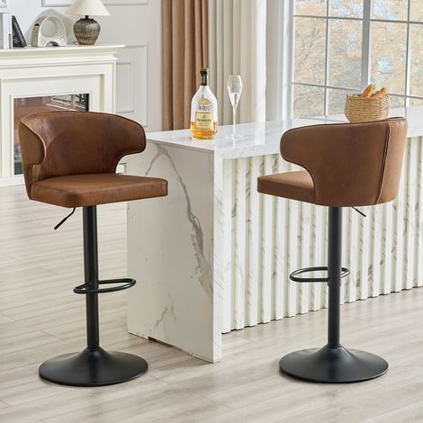 Ensemble de 2 tabourets de bar avec dossier, réglables en hauteur, pivotants à 360°, avec large base et repose-pieds, tabourets de cuisine modernes pour bar ou comptoir (tabourets uniquement). (1/4)