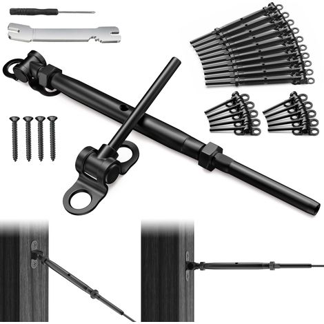 Kit de 20 pares de barandillas de cable negro de 1/8", tensor de palanca, ángulo ajustable, cables de acero inoxidable T316 para postes de madera de 2" x 2", 4" x 4", barandilla negra para escaleras