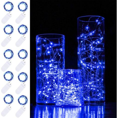 10 pièces 2m guirlande lumineuse 20 LED à piles cordon de fée lumière étanche fil de cuivre cordon étoilé pour bricolage fête de mariage décoration de Noël (bleu)