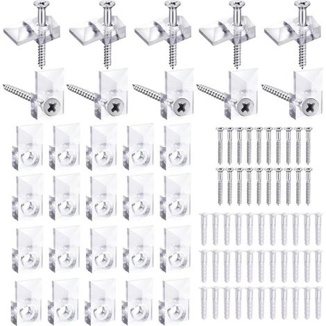Lot de 30 supports muraux pour miroir, crochets pour miroir, kit de fixation pour verre, support en plastique pour miroir, clips de montage sans cadre de 4 mm pour salle de bain, vestiaire, bureau