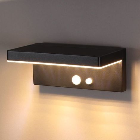 Lampe Solaire Extérieur avec Détecteur de Mouvement 3 Modes Applique Mural Extérieur LED Solaire Étanche IP44 Blanc chaud Lumière Solaire pour Jardin Terrace Porte d'entrée, Aluminium, Noir (1/5)