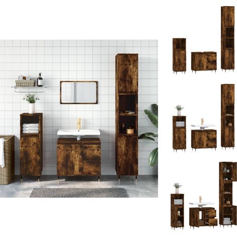 Badezimmermöbel-Sets - Living 3-tlg. Badmöbel-Set Räuchereiche Holzwerkstoff (1/5)