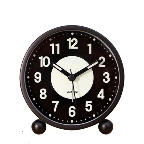 Réveil Noir Silencieux - Horloge Quartz 3,5 Pouces - Veilleuse Lumineuse - Pour Chambre à Coucher - 1 Pièce (1/5)